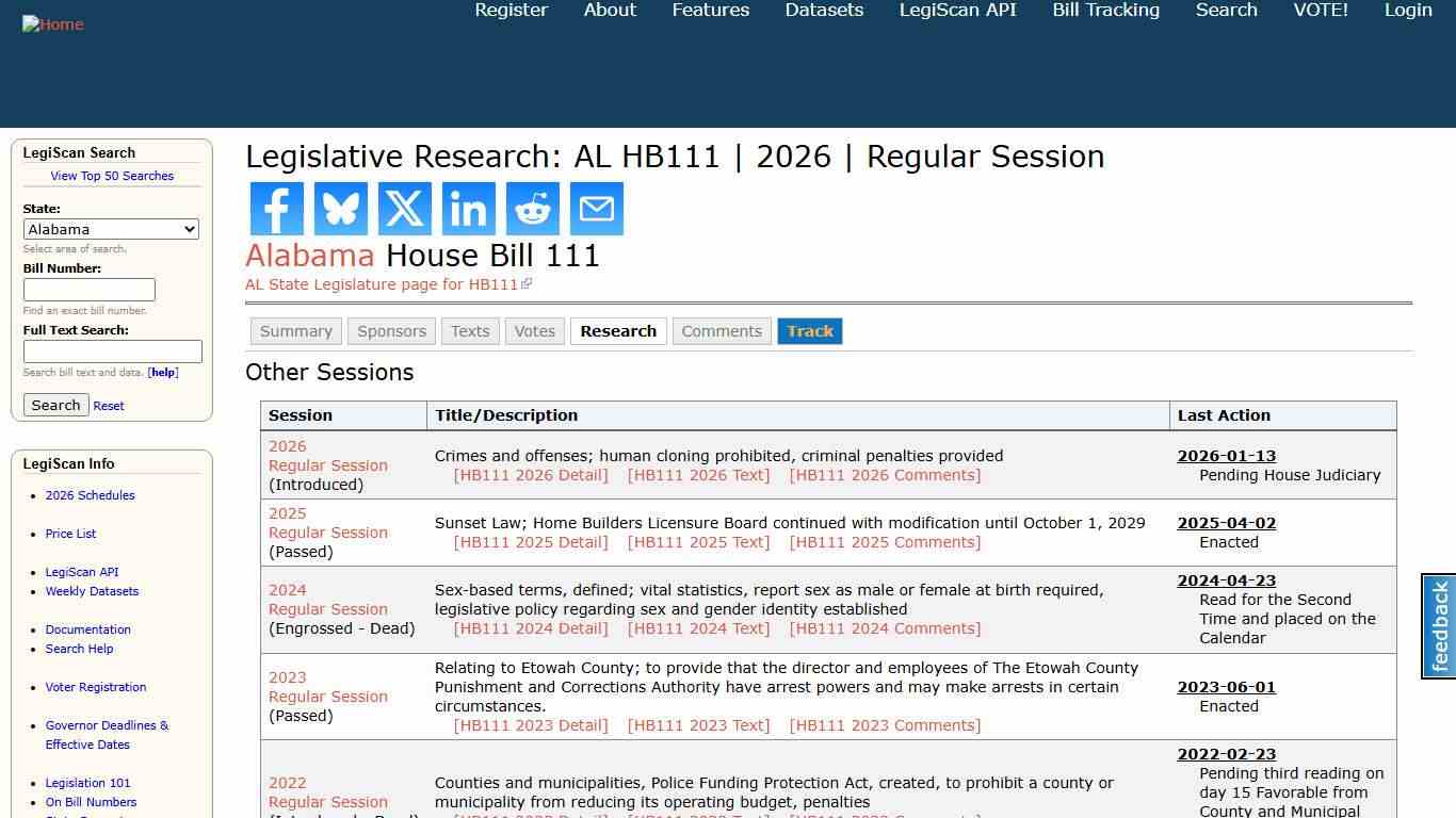 Legislative Research: AL HB111 | 2026 | Regular Session | LegiScan